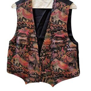 Vintage Maruca Boulder Colorado Tapestry Vest With Abstract Animal Print Black B